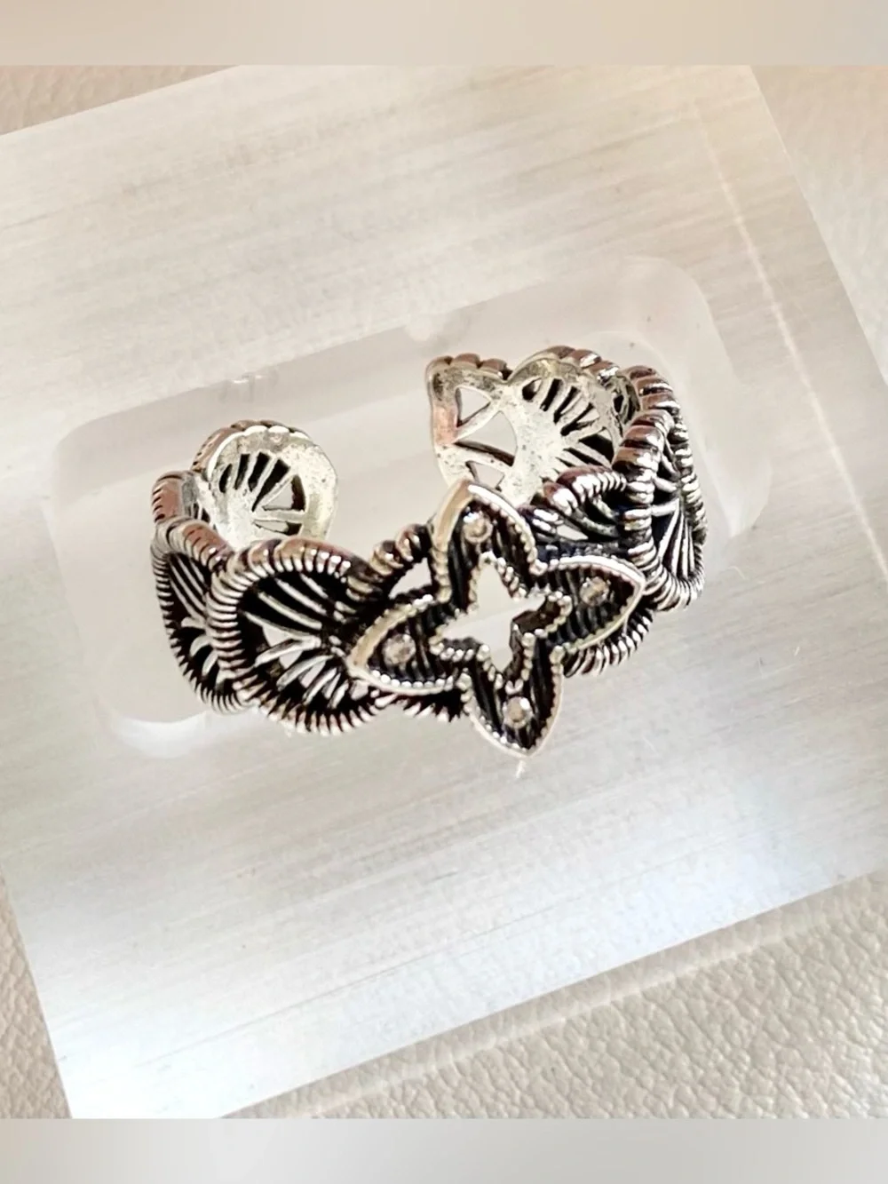 Silver Filigree Flower Ring - Adjustable
